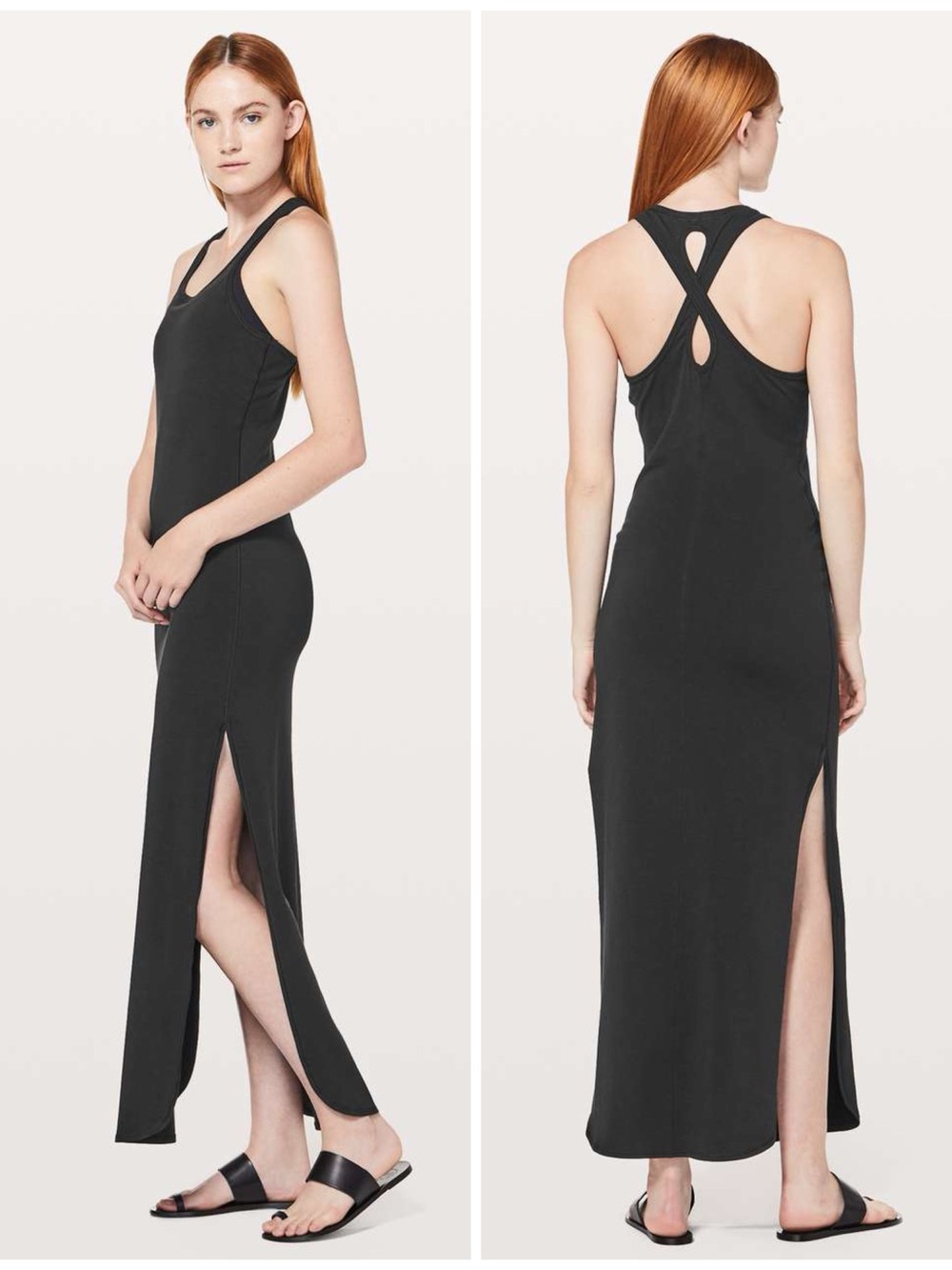 Lululemon Restore and Revitalize Dress Black Slit Key Hole Back Leg Slits 12